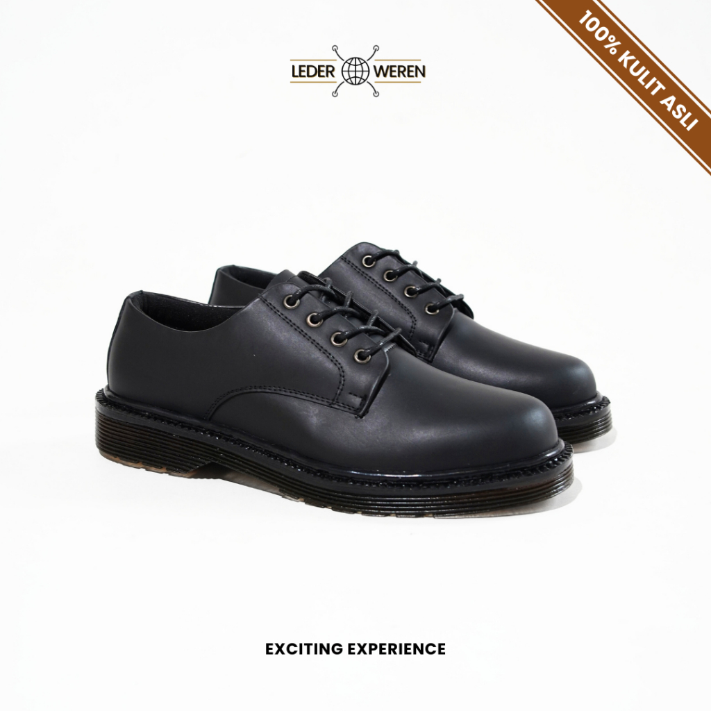 Lederweren Leder Derby 2 Black Sepatu Derby Kulit Formal Pria Sepatu Tali Pria
