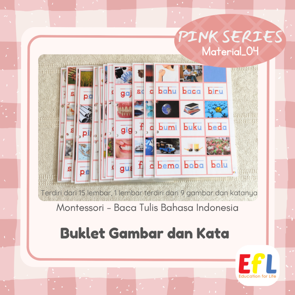 Pink Series Montessori: Buklet Gambar dan Kata Bahasa Indonesia