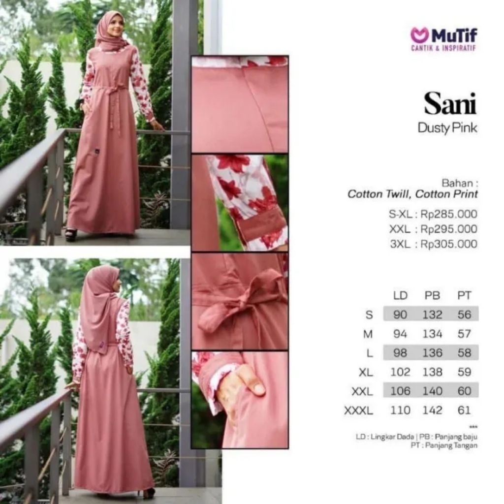 GAMIS MUTIF SANI DUSTY PINK READY