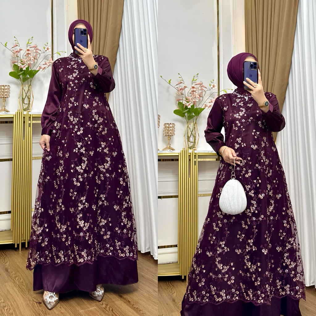 Alifa Dress Gamis Lebaran Mewah Terbaru Baju Kondangan Wanita Muslim Busana Lebaran Tersedia Ukuran 