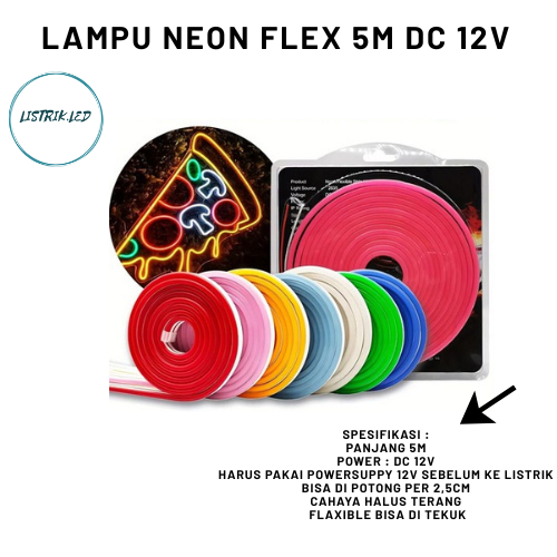 LAMPU LED NEON FLEX 5 METER DC 12V - WATERPROFF OUTDOOR