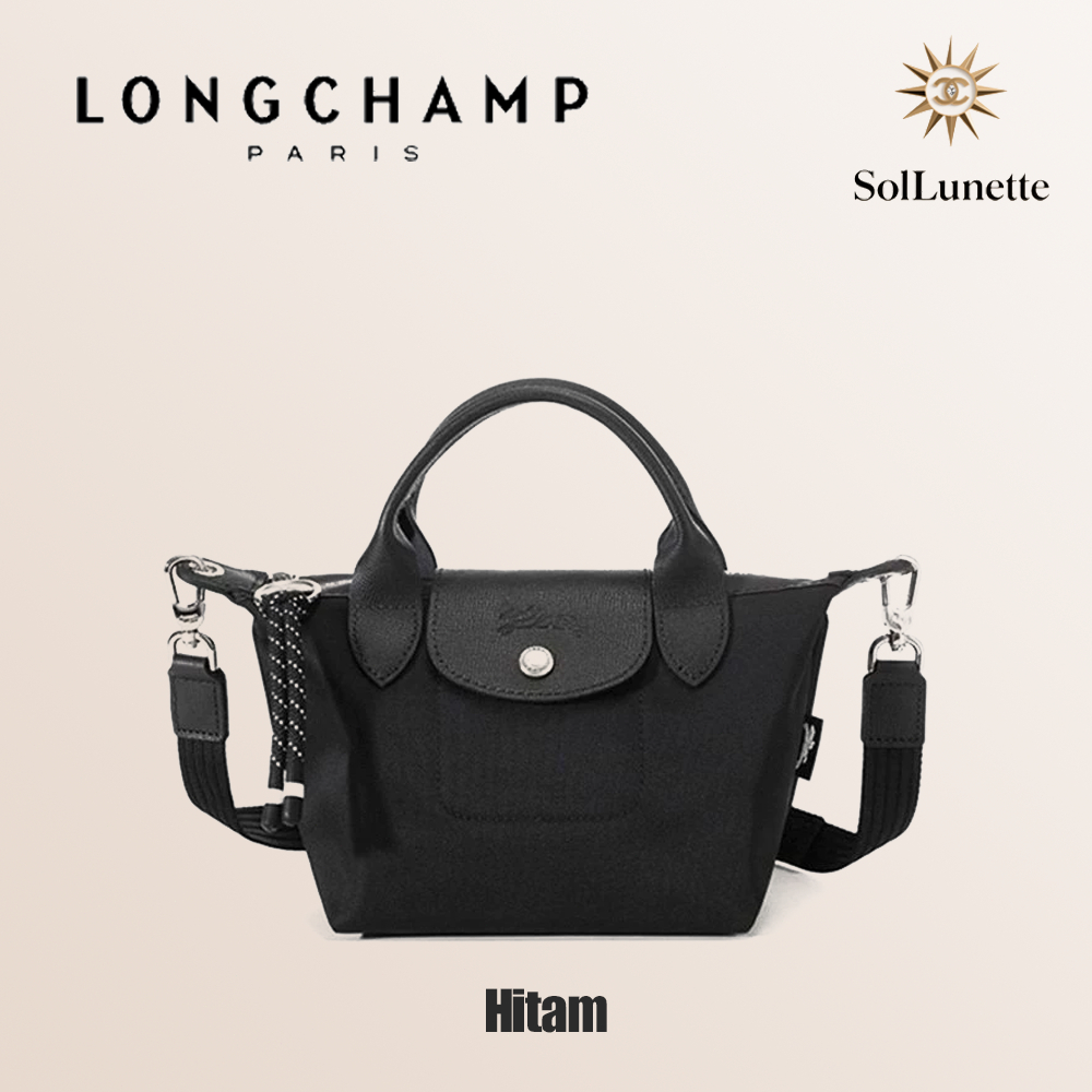 Longchamp Tas Wanita Le Pliage Xtra Mini Kulit Sapi Warna Hitam