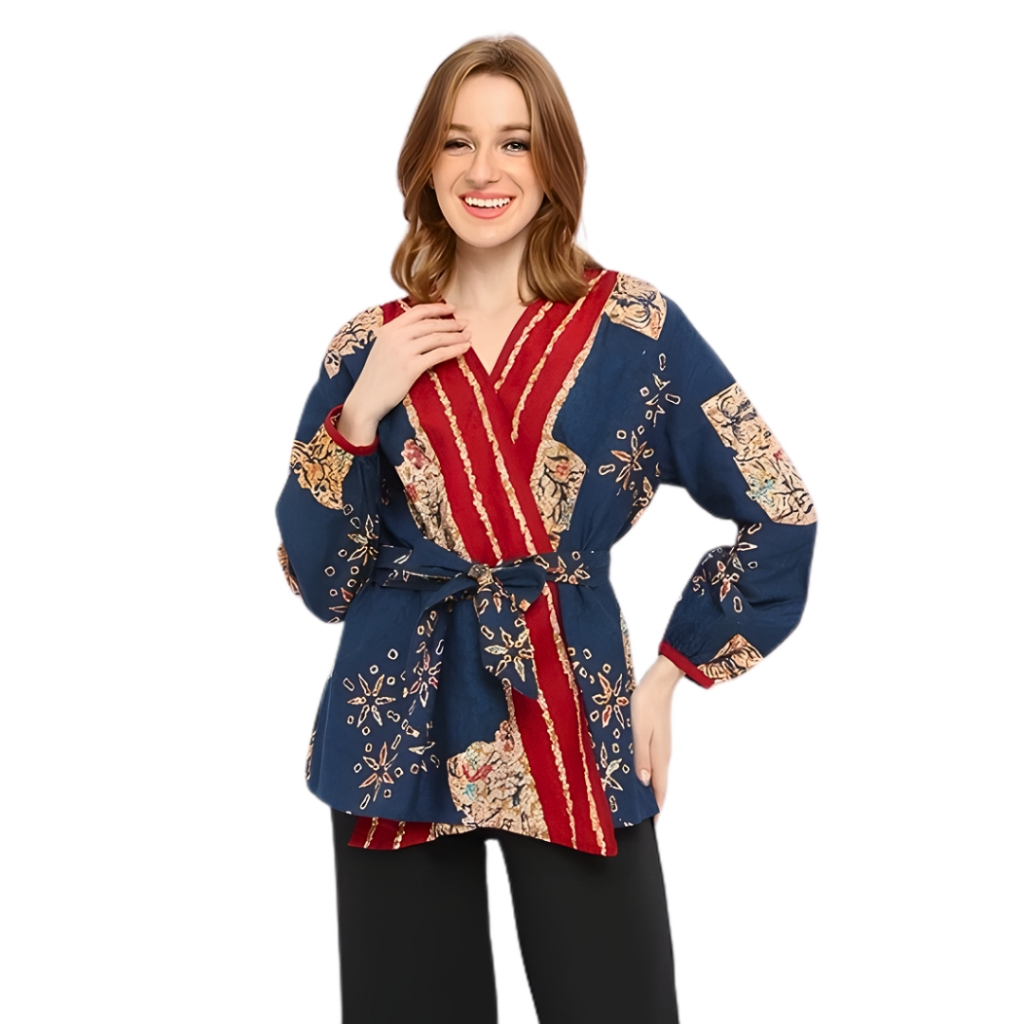 Batik Wanita Modern | Blouse Batik | Batik Tulis Wanita Almajiwa Premium Indah Biru