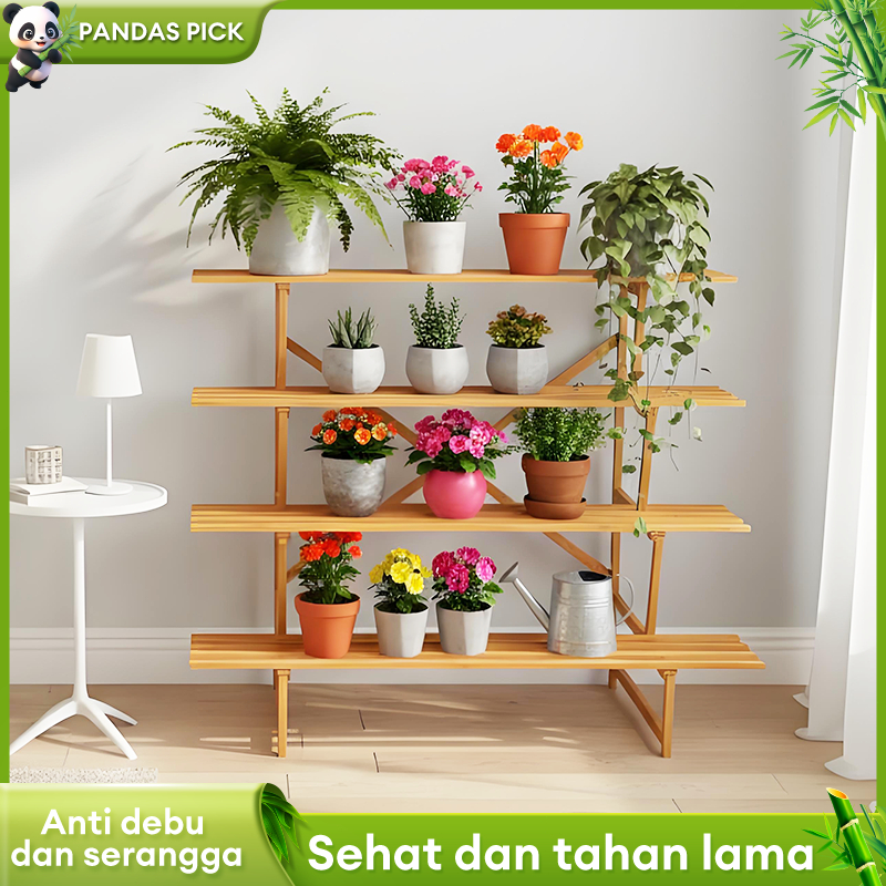 Stand Bunga Tangga Bambu Rak Penyimpanan Rak Bunga Sederhana Rak Penyimpanan Tanaman Pot Berlapis-la