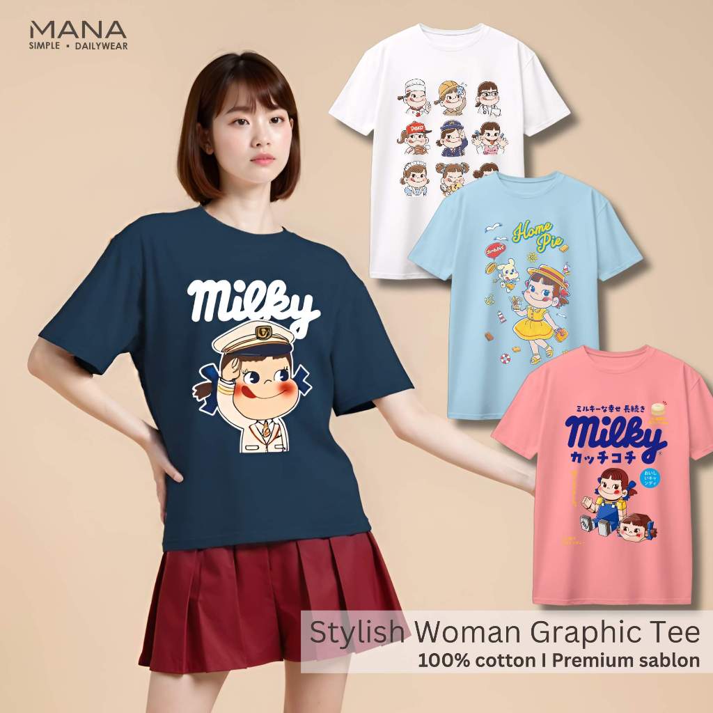 baju wanita kaos cewek baju oversized t shirt oversize wanita korean style lucu milky peko pocky 2
