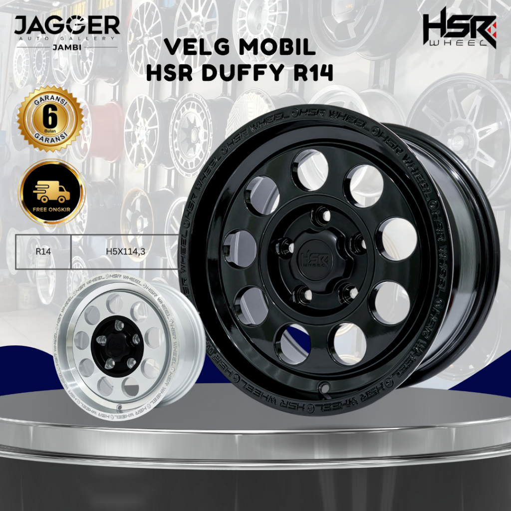 velg hsr duffy 1538 ring 14 lebar 7 pcd 5x114,3 et20 glossy black velg mobil ring 14 cocok avanza ve