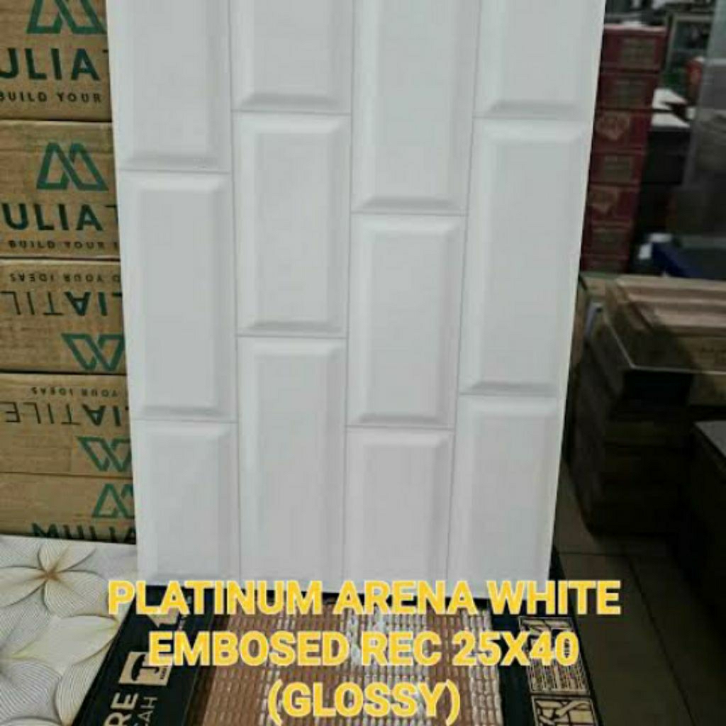 25x40 Platinum Rectified Cutting Motif Batu Bata Putih Keramik Lantai Dinding Dapur Kamar Mandi Glos
