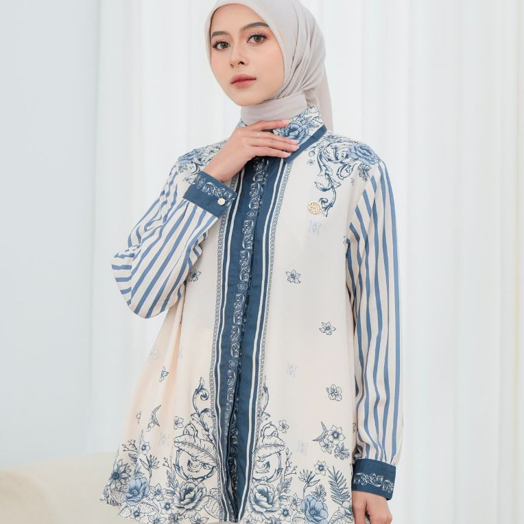 LUNA Floral Printed Shirt | Atasan Kemeja Katun Toyobo Full Printing Motif Bunga Premium Wanita