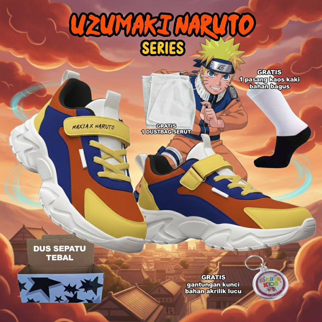 Sepatu Anak Naruto | Sepatu Sekolah Anak Laki-Laki | Sneakers Karakter Anime sepatu anak PAUD TK SD