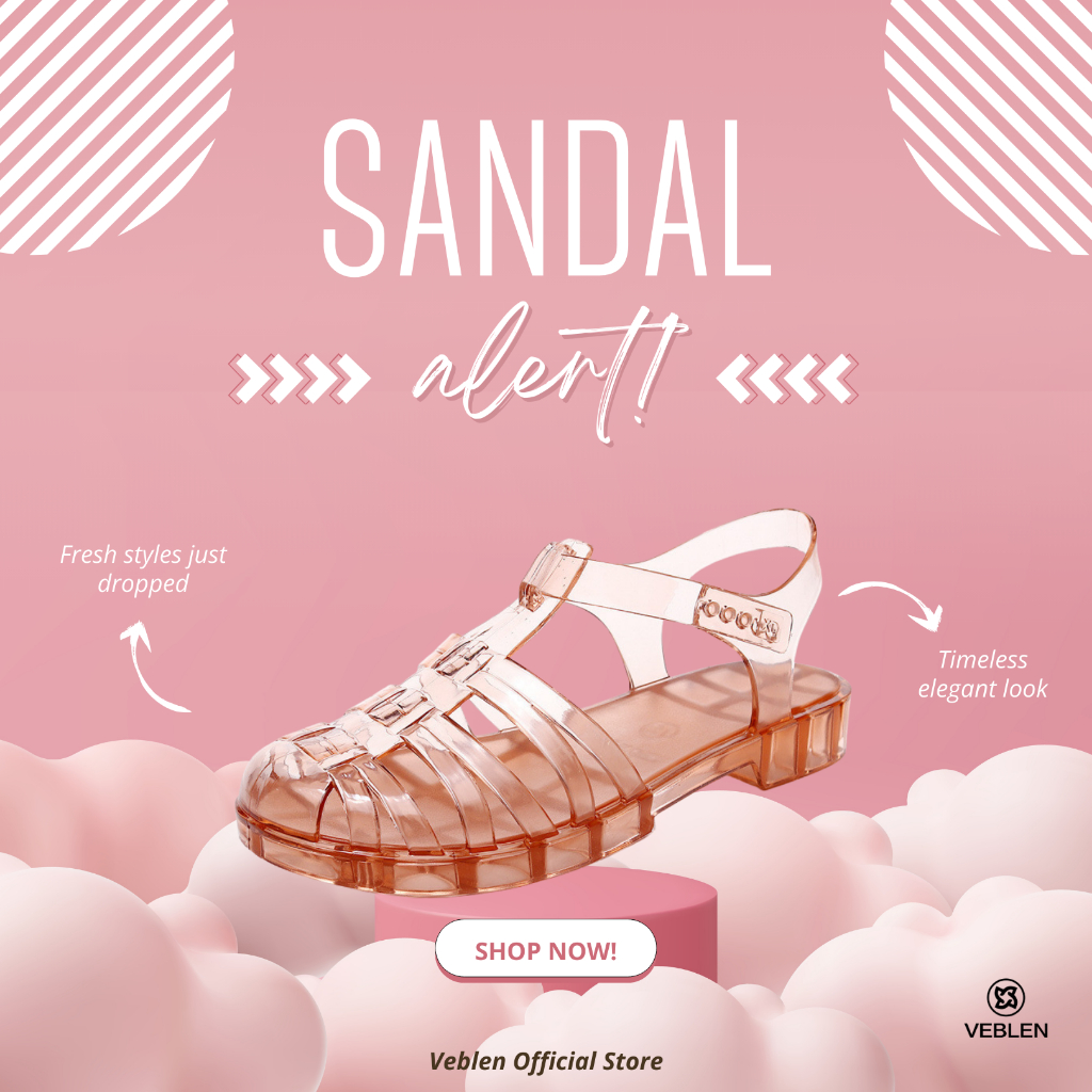 VEBLEN OFFICIAL STORE Sandal Wanita Slip On Model Fisherman Gesper Korea Transparan Elastis Anti Air
