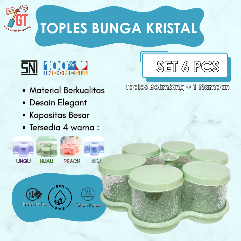 Toples Calista motif daun bunga isi 6 set/5 set hampers lebaran toples kue mika plastik