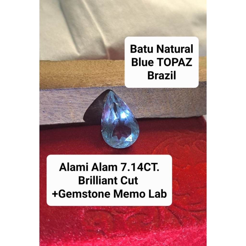 Natural BLUE TOPAZ BRAZIL 7 CT Brilliant Cut Aktif Alami Swiss Blue + Certified MEMO GLI Lab Batu To