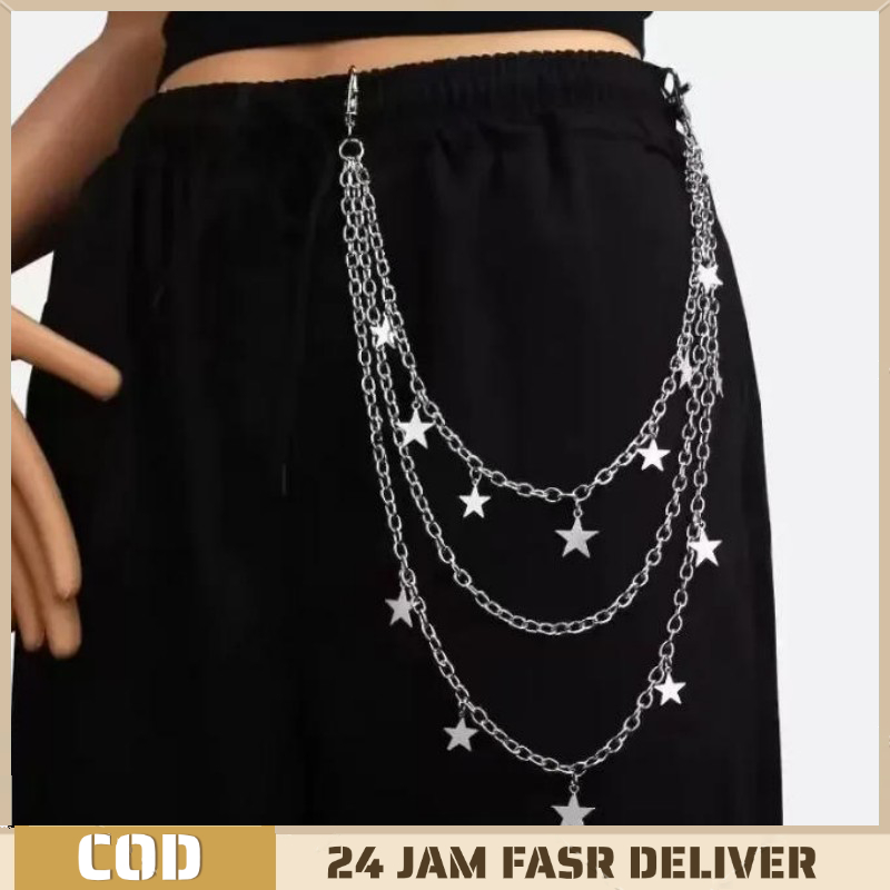 Pantschain Rantai 3 Layer Aksesoris Fashion Punk Korea Unisex Rantai Pinggang Celana Rantai Jeans De
