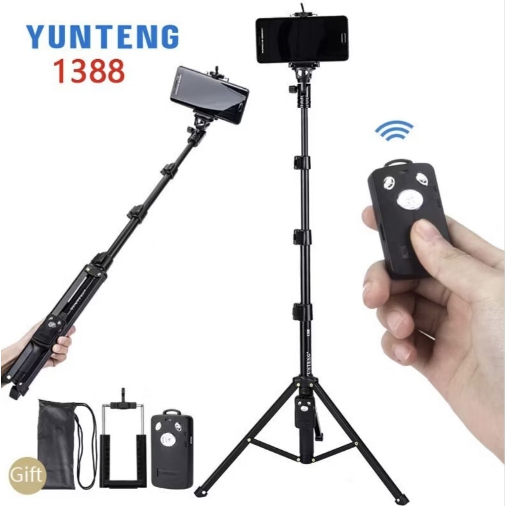 tongsis + tripod yunteng vct1388, 140cm multi fungsi, ada remot, bisa HP dan kamera, vct 1388