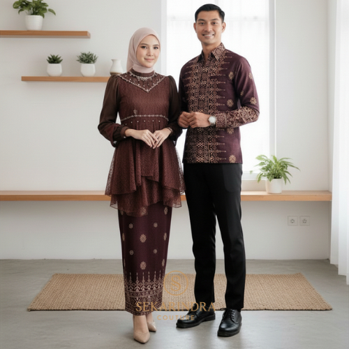 Set Couple Atasan Blouse Cantili Premium, Kemeja Batik & Rok Premium Baju Kondangan & Lamaran