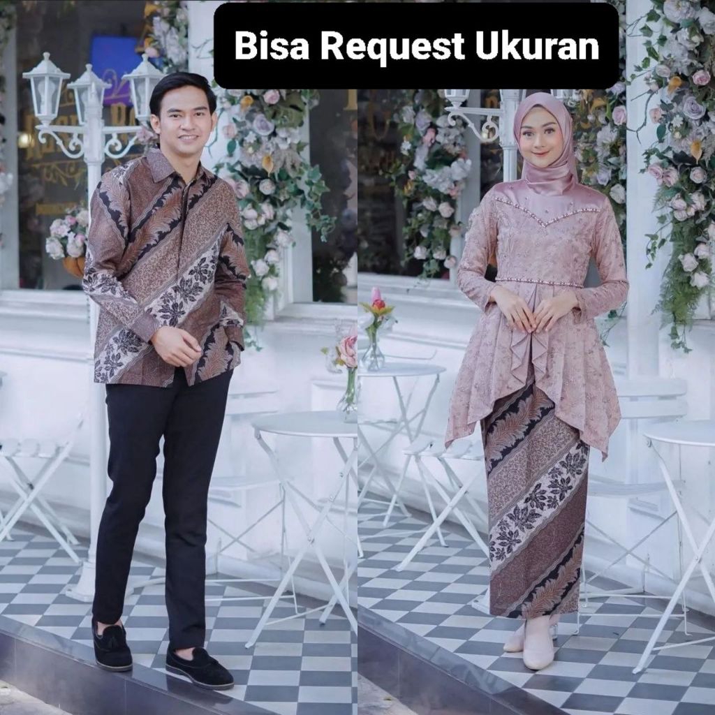 SET KEBAYA LAFFEYA NUDE ORI COUPLE KEMEJA BATIK PREMIUM CUSTOM ANAK & JUMBO / BAJU SETELAN SERAGAM B