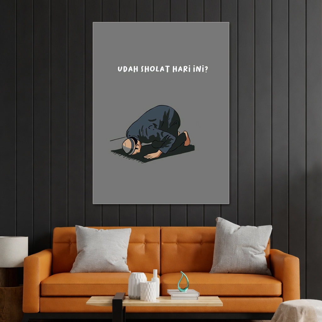 Hiasan Dinding Ilustrasi Orang Sholat 30 cm x 40 cm | Wall Decor Islami Pengingat Sholat