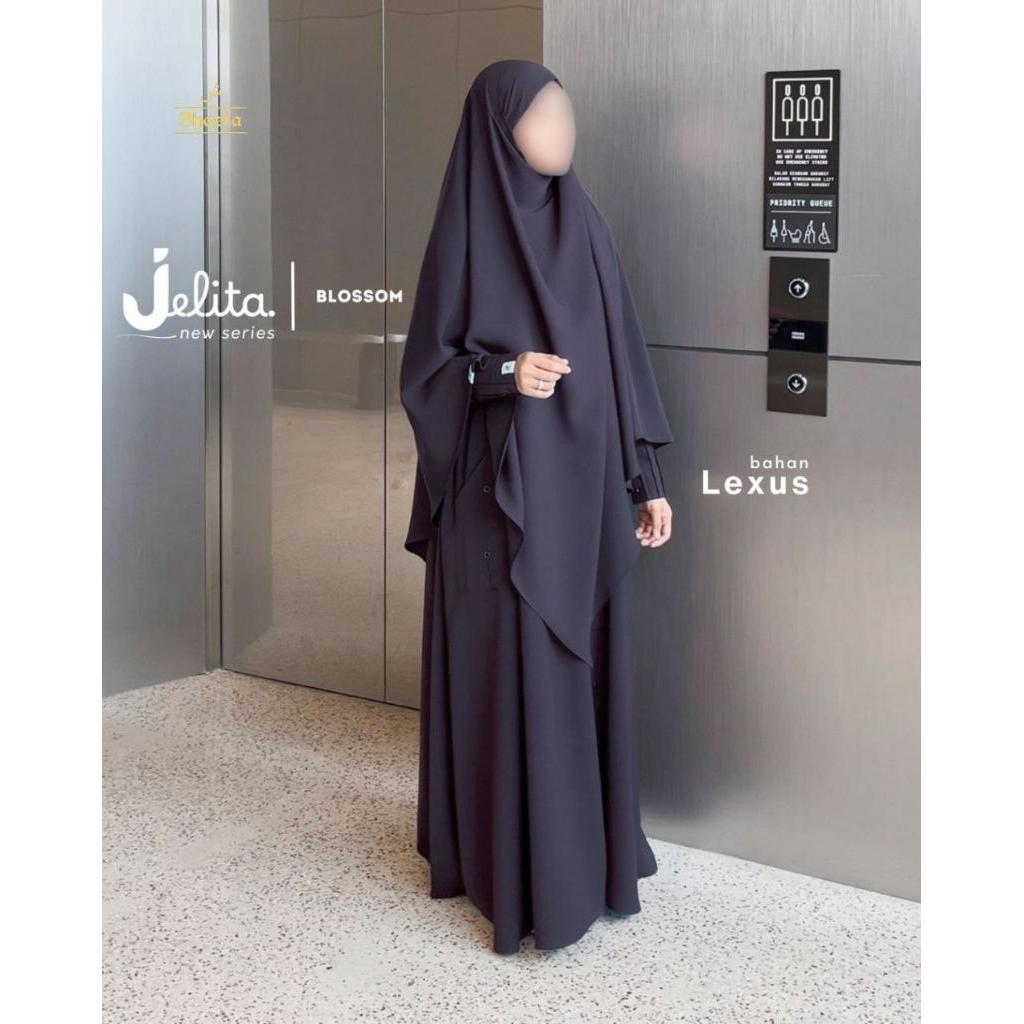 GAMIS JELITA set By Shazfa | Gamis set khimar hijab bahan anti uv adem umroh