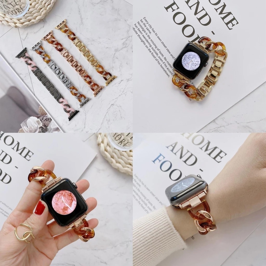 (BS) Strap Apple Watch Cowboy Chain Style Resin Stainless untuk Apple Watch Series 1st Gen 1 2 3 4 5