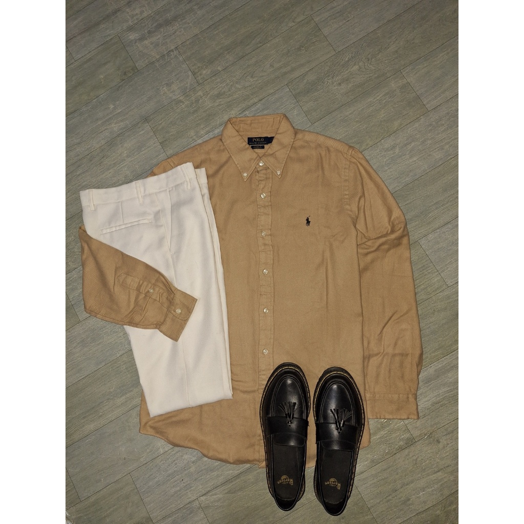 Kemeja Beige 2 Polo Ralph Lauren Pria Wanita Oxford Cotton Original