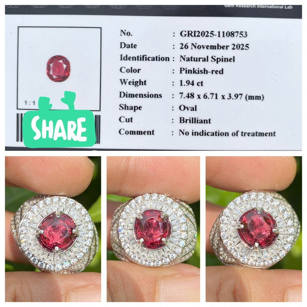 Natural 1.94ct pinkish red spinel memo gri
