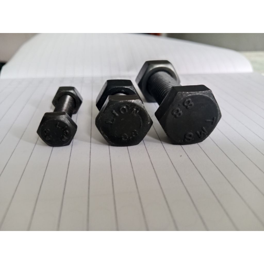 Baut mur baja 8.8 m16x150 full drat baut kunci 24 panjang 15 cm HTB