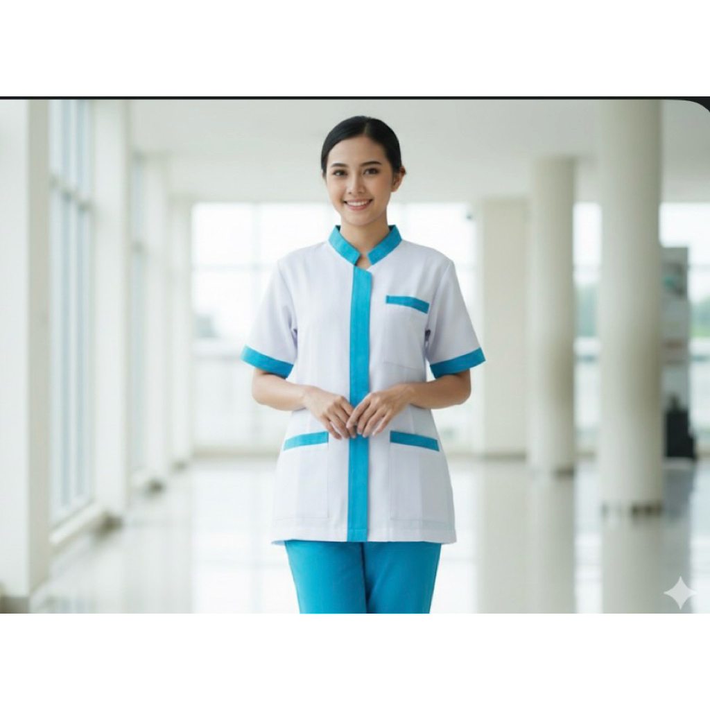 Baju Perawat Putih Lengan Panjang American Drill - Veira Radika