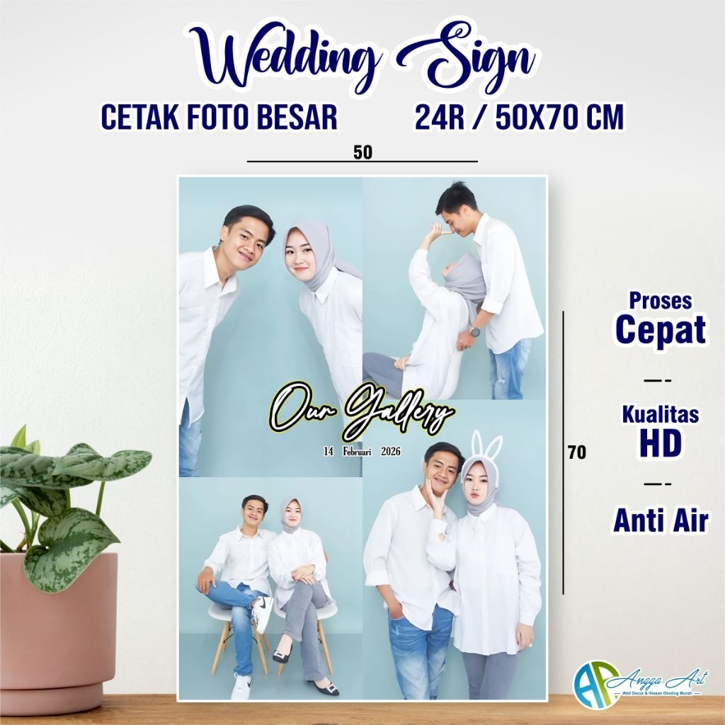 CETAK FOTO BESAR + BINGKAI KAYU MDF | WEDDING SIGN Ukuran 24R/50x70cm (KUALITAS HD)