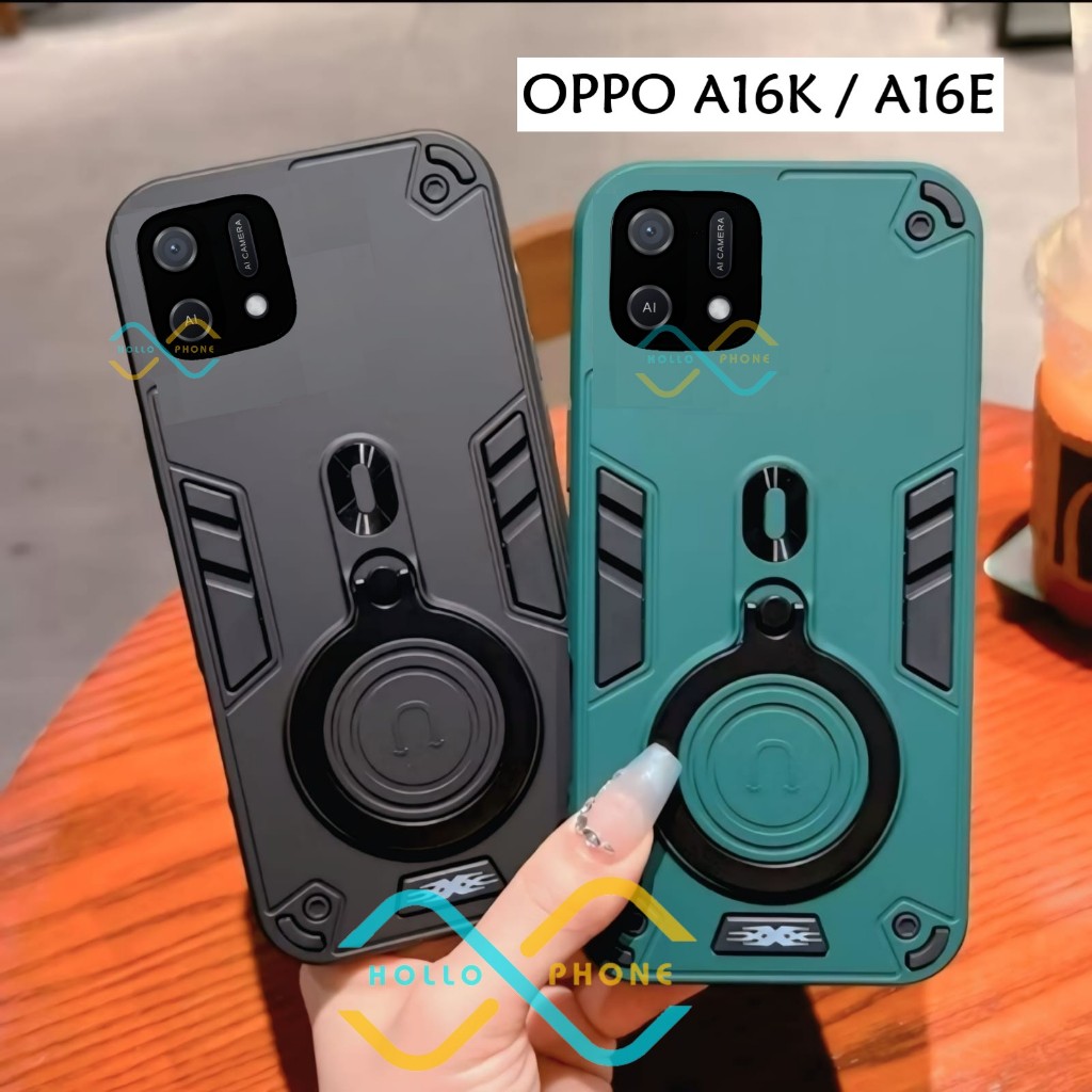 Casing Hp Untuk Oppo A16K / A16E Case Robot Fiber Ring 360 Ring Case Pro Camera Cover Ponsel
