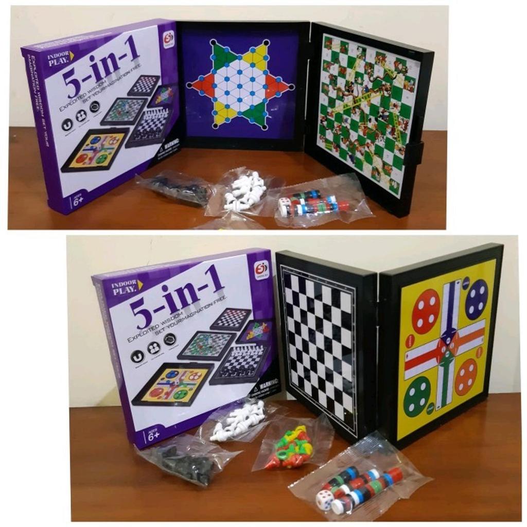 Mainan Board Family Game 5 in 1 Catur Ludo Halma Ular Tangga Checkers Edukasi Koleksi Anak Laki Pere