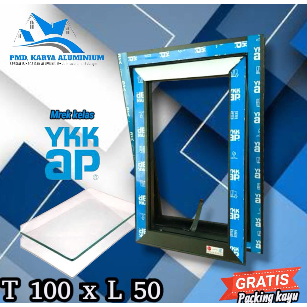 kusen 4inc Jendela Aluminium Ykk UK 100 x 50 Free Packing kayu