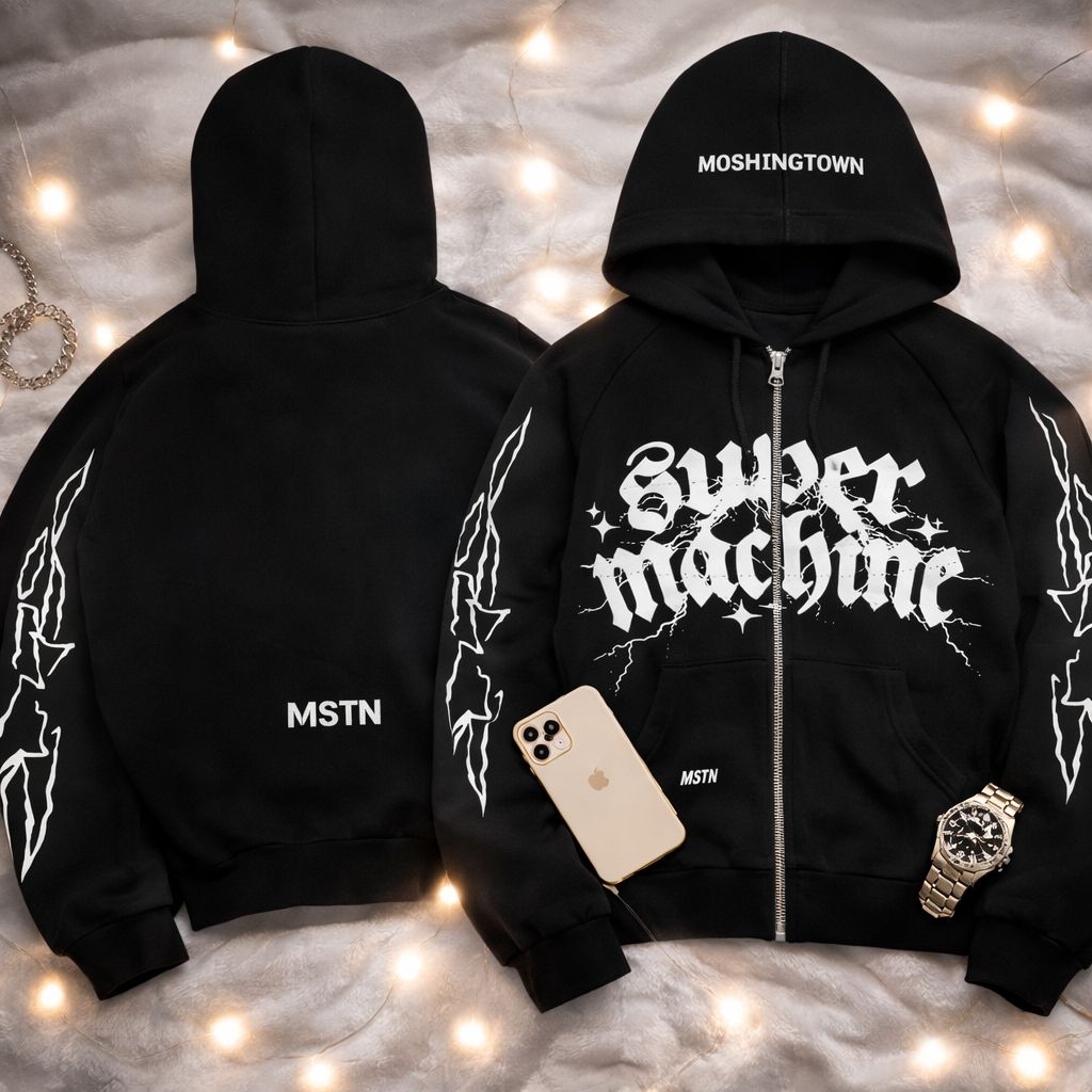MSTN•HOODIE ZIPPER BOXY SUPER MACHINE BLACK