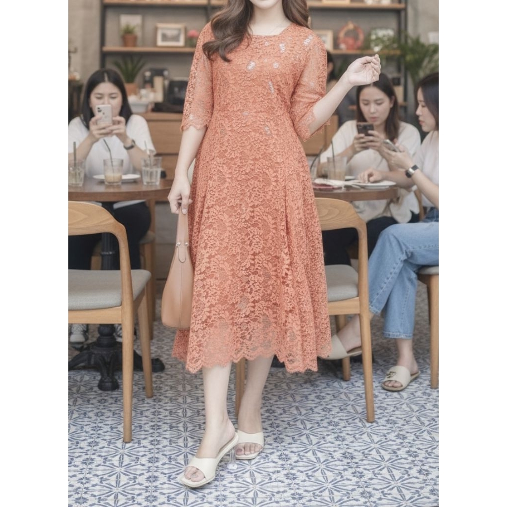 dres model // pecah delapan bahan brokat semi prancis