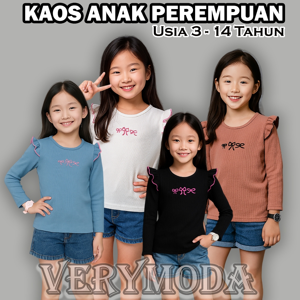 Baju Anak Perempuan Lengan Panjang / Atasan Anak Perempuan Rajut Motif ribbon Usia 3 -14 Tahun