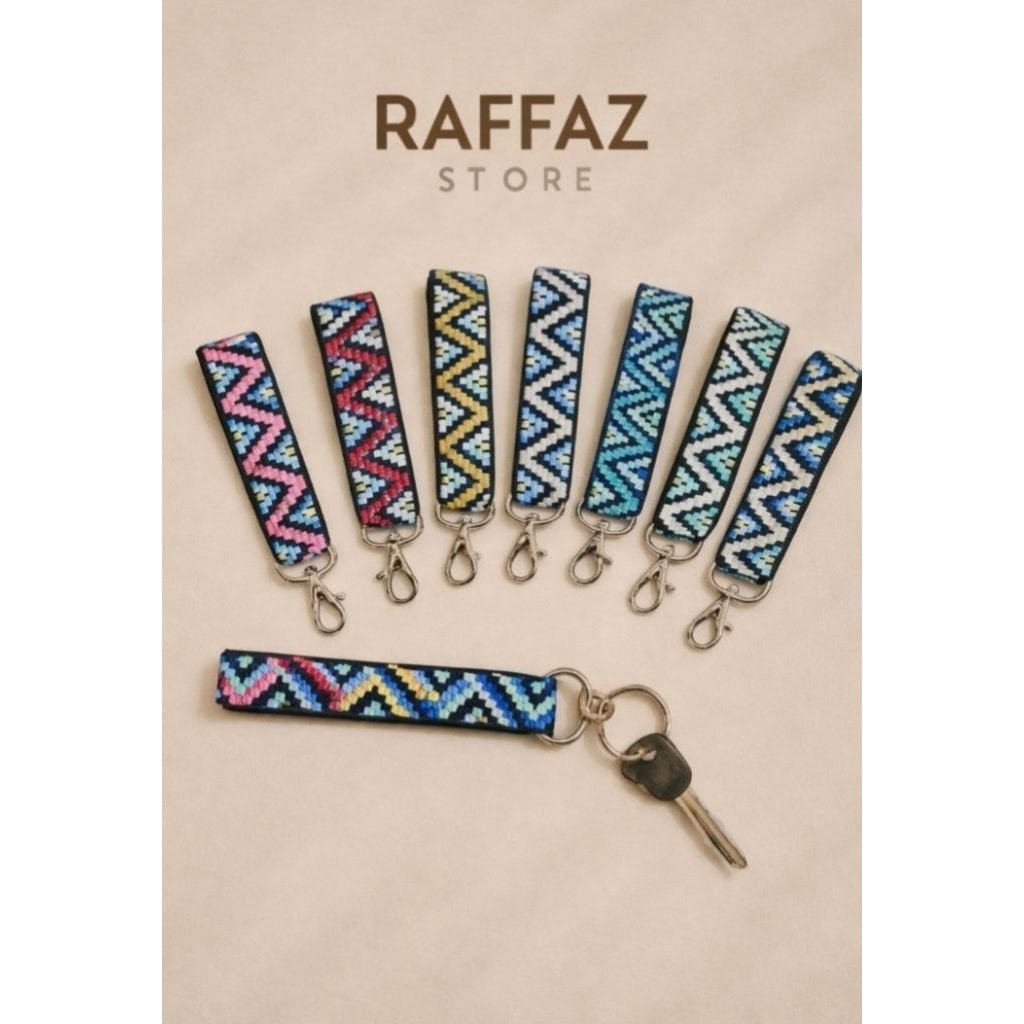 Gantungan Kunci Raffaz – Pita Jacquard Zigzag 2 cm | Ganci Kain Premium Motif Etnik