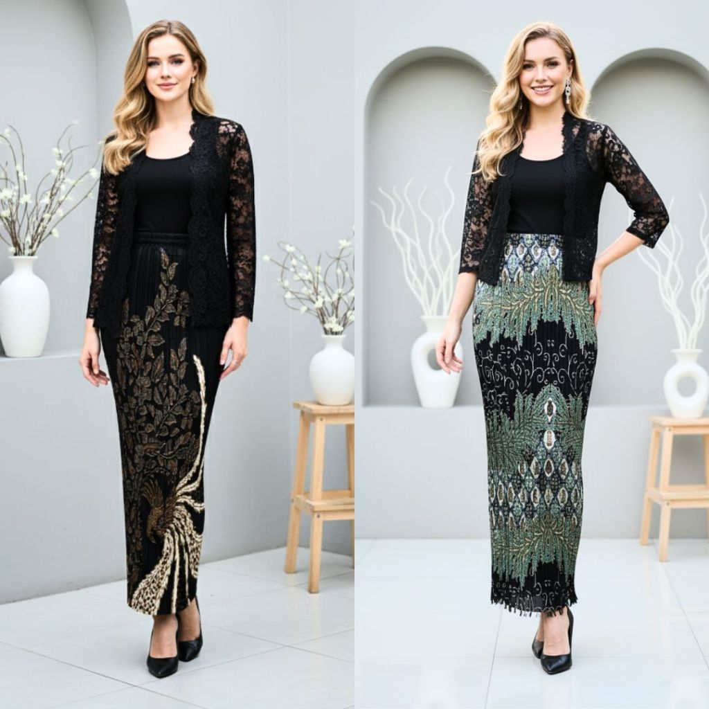 Rok Plisket Batik Pendek / Bawahan Kebaya Wanita Modern Bahan Sutra Silk