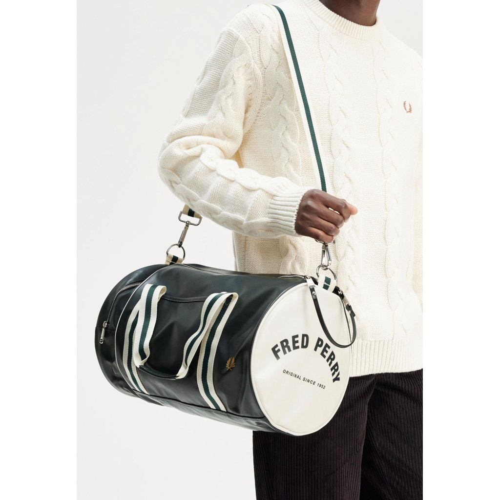 fred perry barrel bag night green/ecru new session