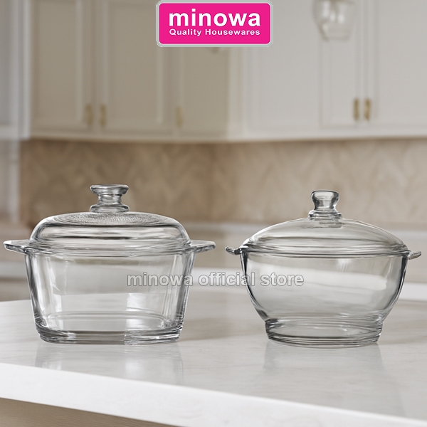 Minowa Glass Casserole With Lid / Basi Kaca Premium / Casserole Kaca Tebal / Casserole Premium