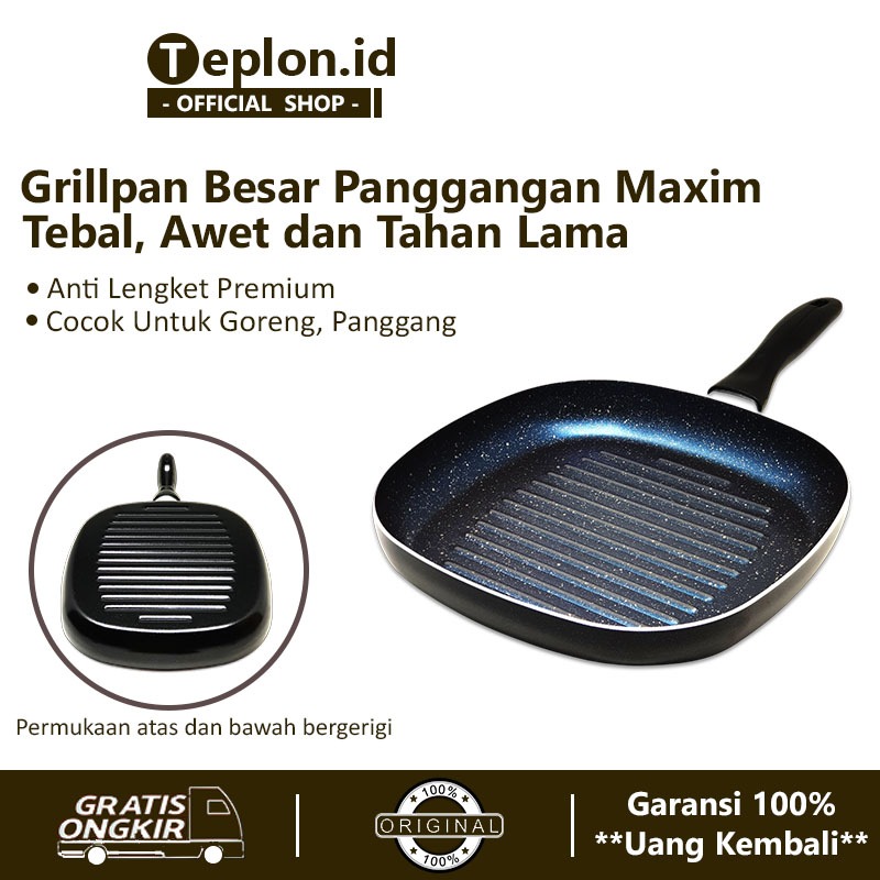 Maxim Grill Pan Black Diamond Anti Lengket 26cm | Fry Pan | Wajan Teplon Tanpa Minyak