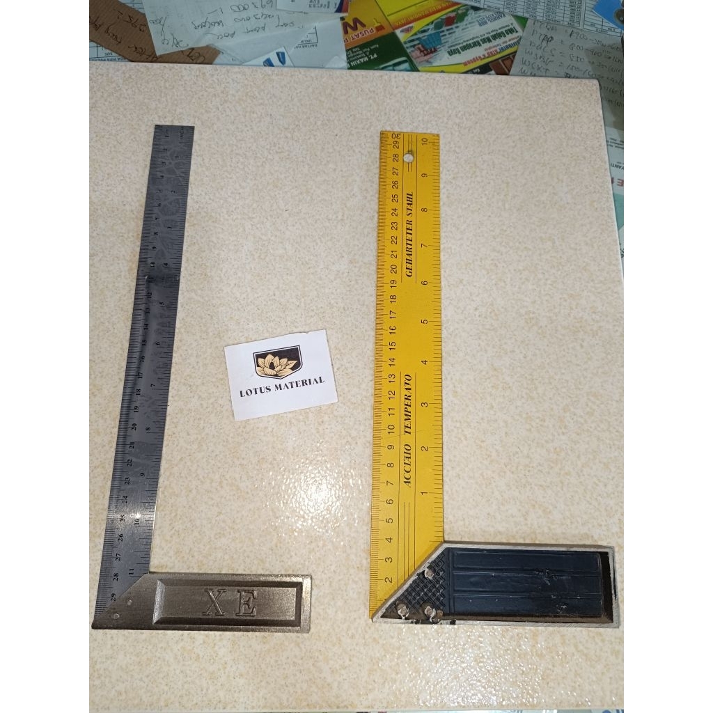 (siku tukang) penggaris siku perkakas berkualitas / pasekon penggaris meter / siku tukang kuning / s