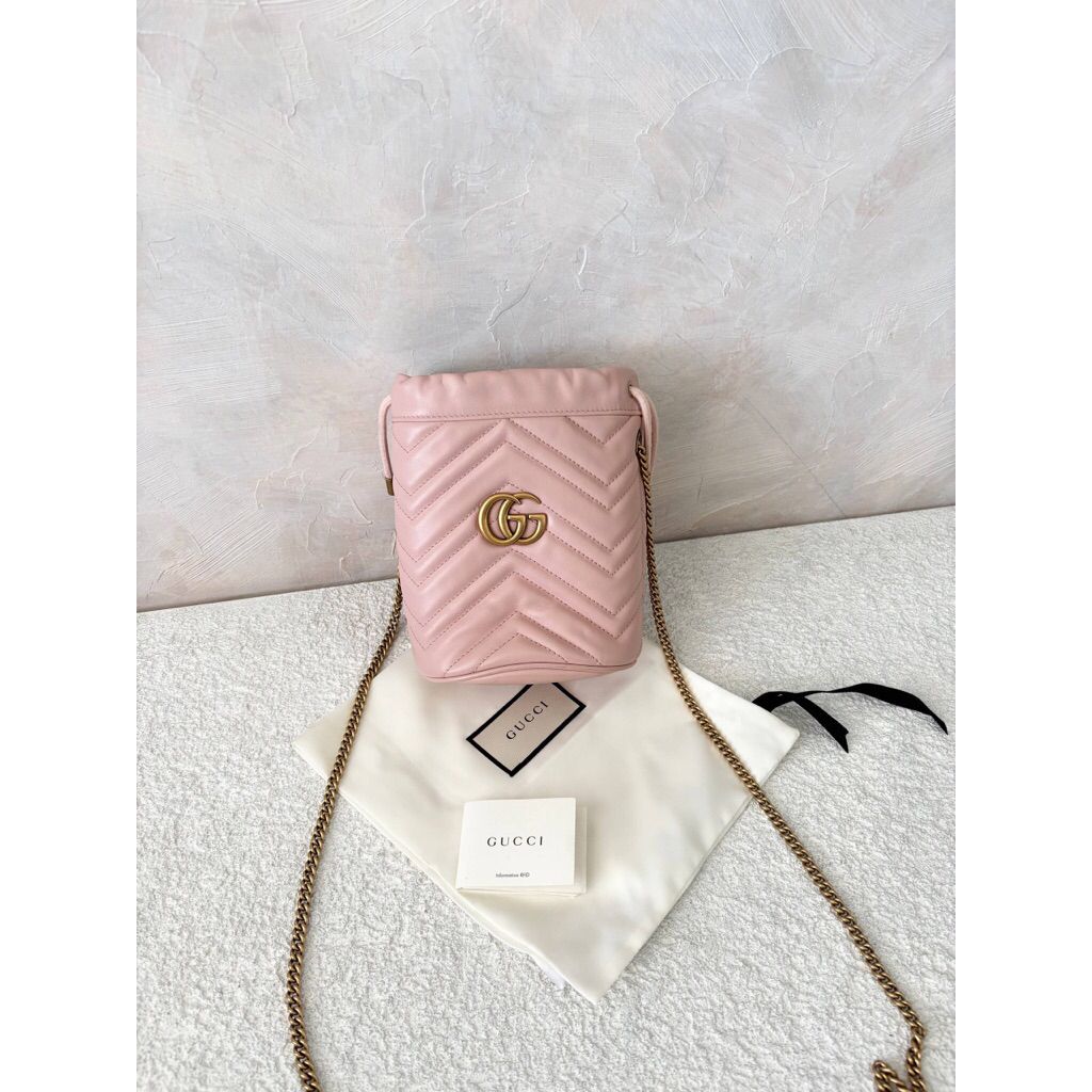 (PRELOVED) Gucci Marmont Bucket Mini Pink GHW