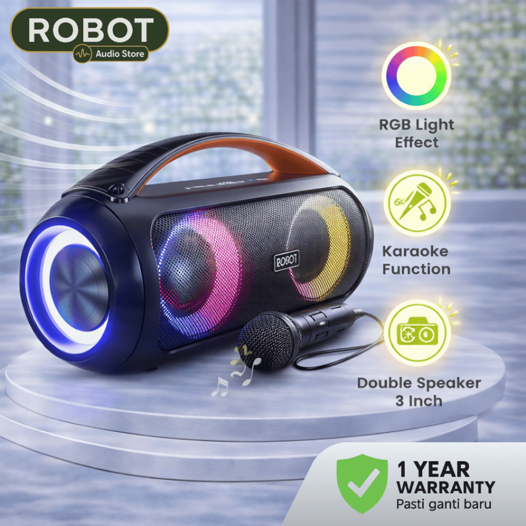 ROBOT Speaker Bluetooth Super Bass RB600 RGB Light Salon Karaoke Bluetooth Mic Wireless Microphone 4