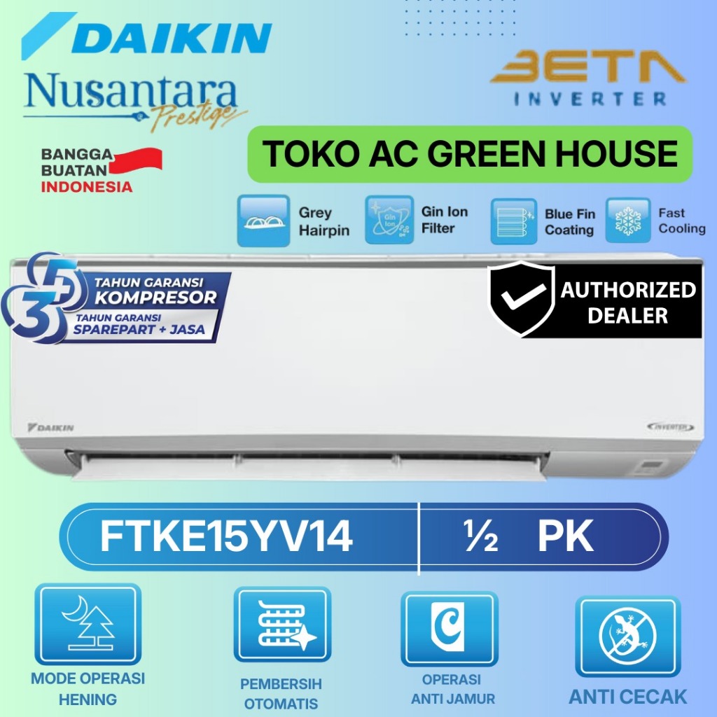 New 1 Set AC Daikin Beta Inverter Lokal 1/2 PK - 2 PK FTKE15YV14 - FTKE60YV14 Freon R32 Garansi Resm
