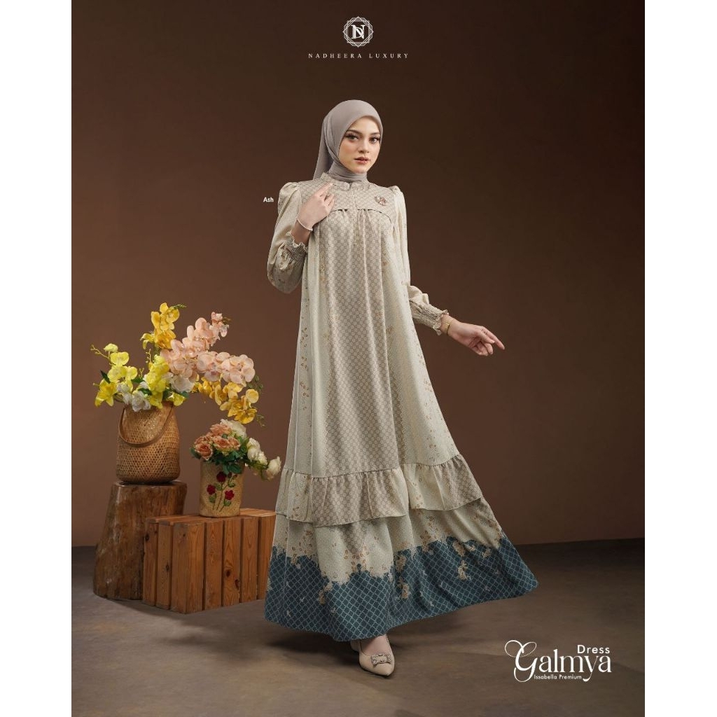 (TERBARU) GALMYA MIDI DAN DRESS BY NADHEERA LUXURY // Gamis motif // Gamis cantik // Gamis nadheera