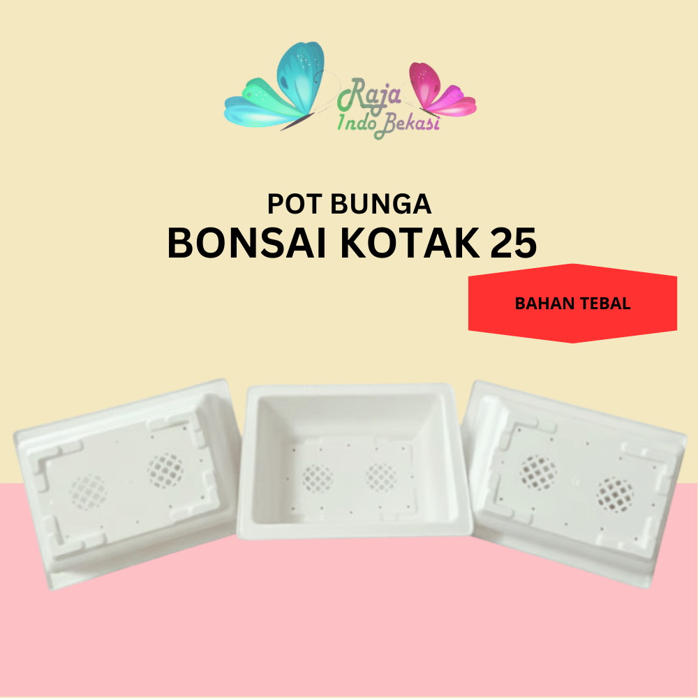 Pot Bonsai Kotak 25 PUTIH Pot Plastik Persegi Panjang NKT Pot Bunga Tanaman Bonsai 20 Putih Shalom G