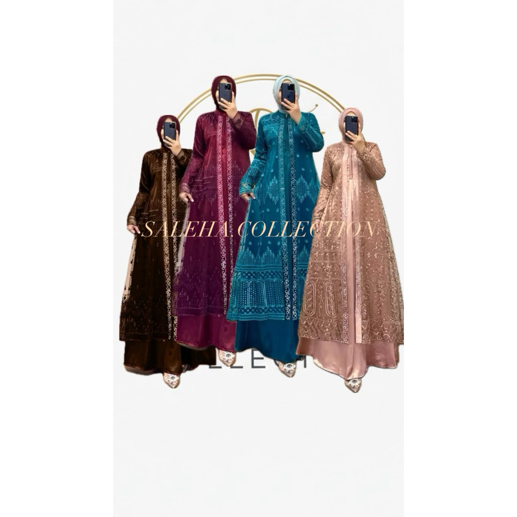 Gamis Nadira Dress Brokat Wanita Cantik Elegant Terbaru Untuk Lebaran 2026 Bahan Velvet Mix Brokat