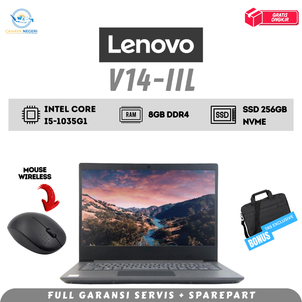 PROMO BARU LAPTOP Lenovo V14-IIL Intel CORE i5 RAM 8GB SSD 256GB NVME WIN 10 PRO FREE MOUSE WIRELESS