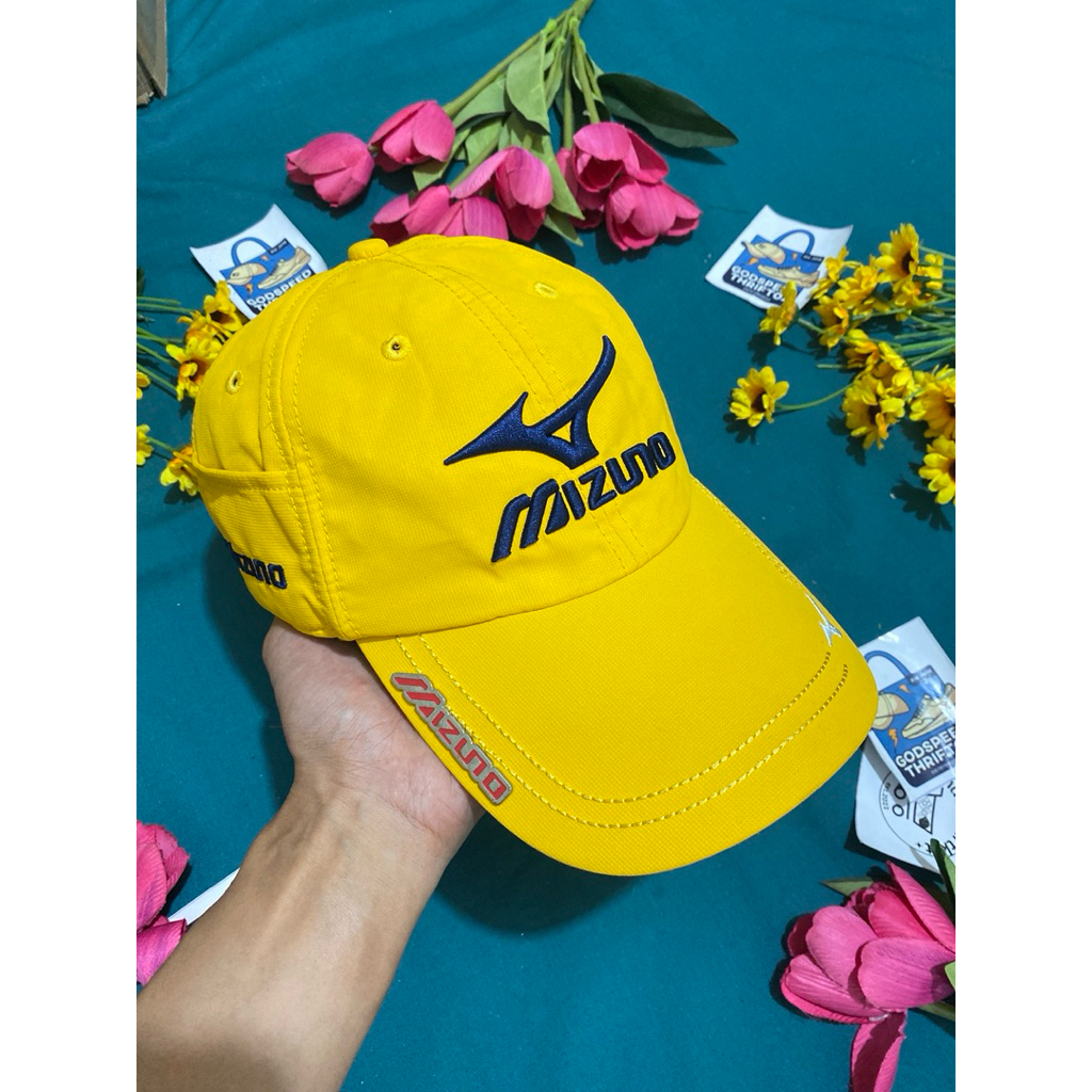Topi Golf Mizuno with Marker(G004) Embroidered Sport Hat Cotton Yellow series