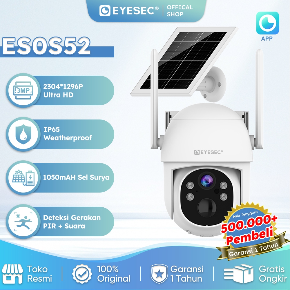 [Kuota 4G GRATIS Tanpa Batas] EYESEC CCTV 4G All Operator Tenaga Surya Outdoor Waterproof CCTV Garan