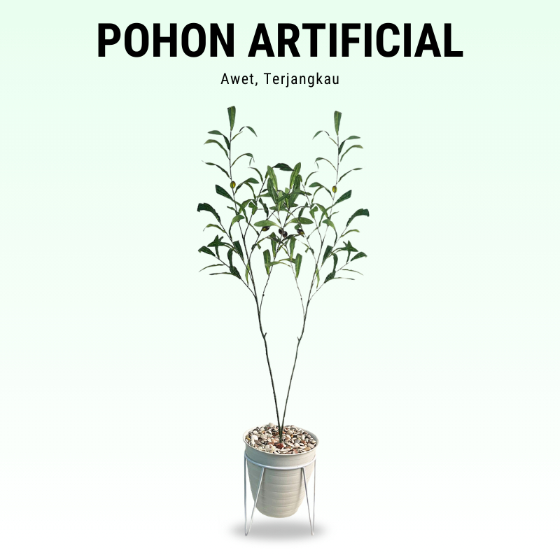 Pohon Zaitun Artificial Mini Tangkai Tanaman Hias Dekorasi Pot Bunga Sudut Ruangan Realistis PBP214